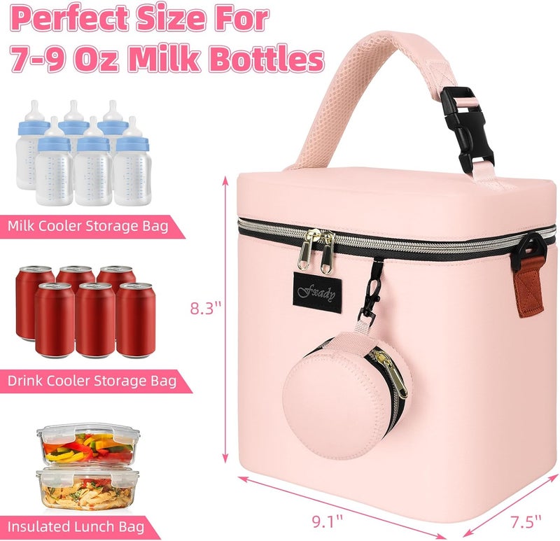 Fxady Breastmilk Cooler Bag with Ice Pack, Insulated Baby Bottle Tote Bag for 6 Bottles Up to 9 oz, Clip-On Pouch for Baby Essentials, Leakproof, Waterproof, Shoulder Strap for Nursing Moms - Image 2